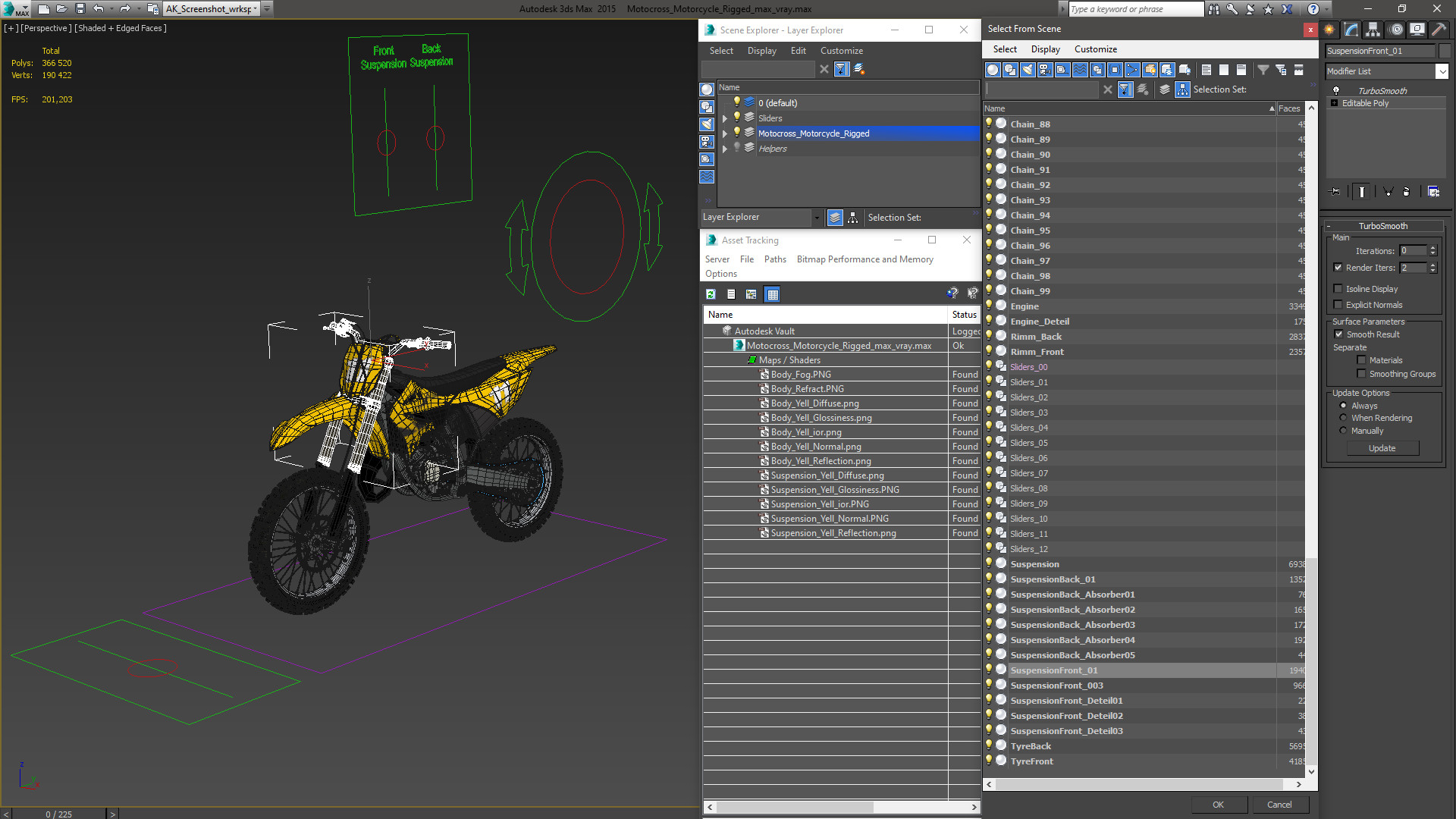 Motocross Motorcycle Rigged 3D