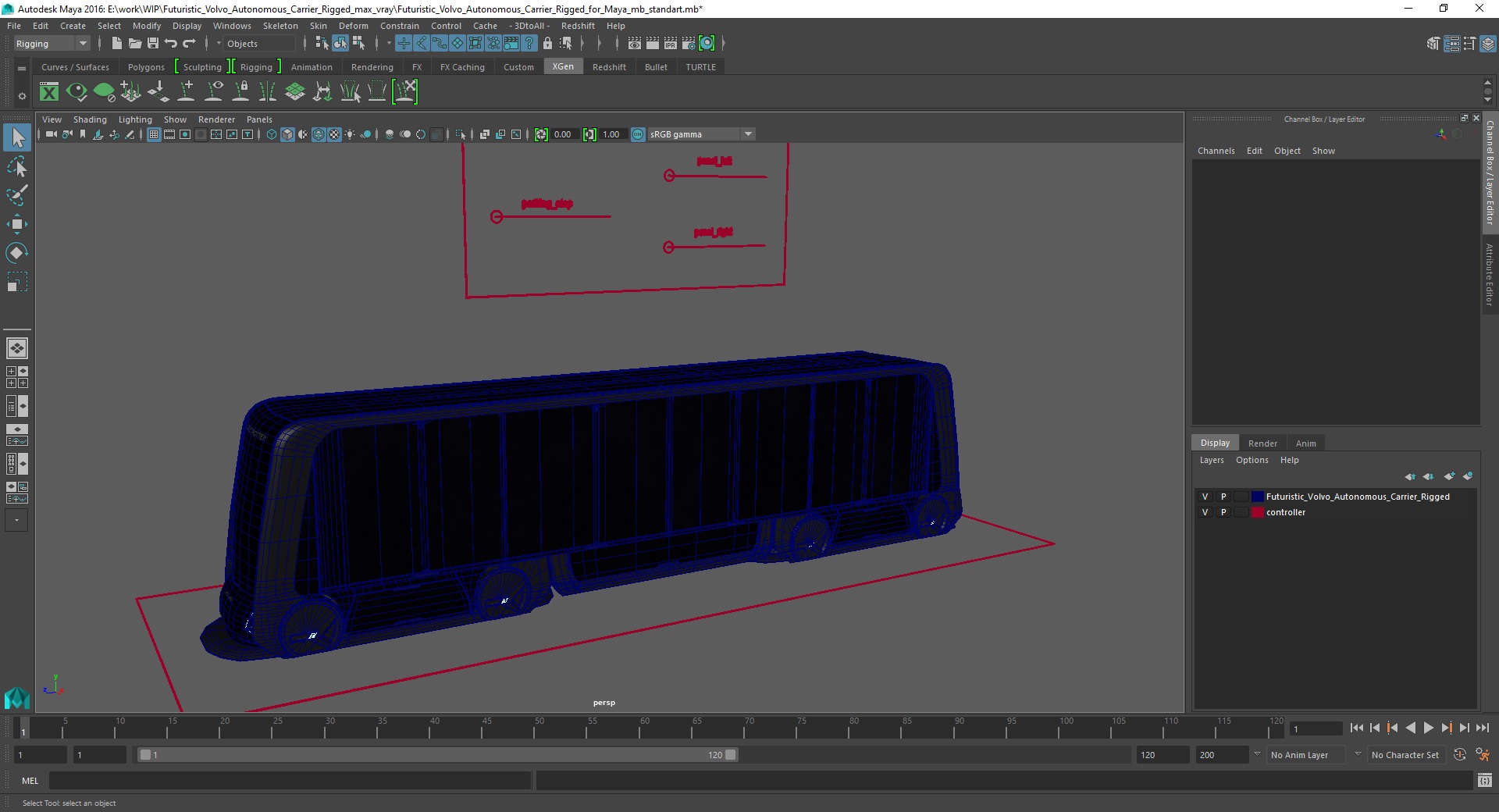 3D Futuristic Volvo Autonomous Carrier Rigged for Maya