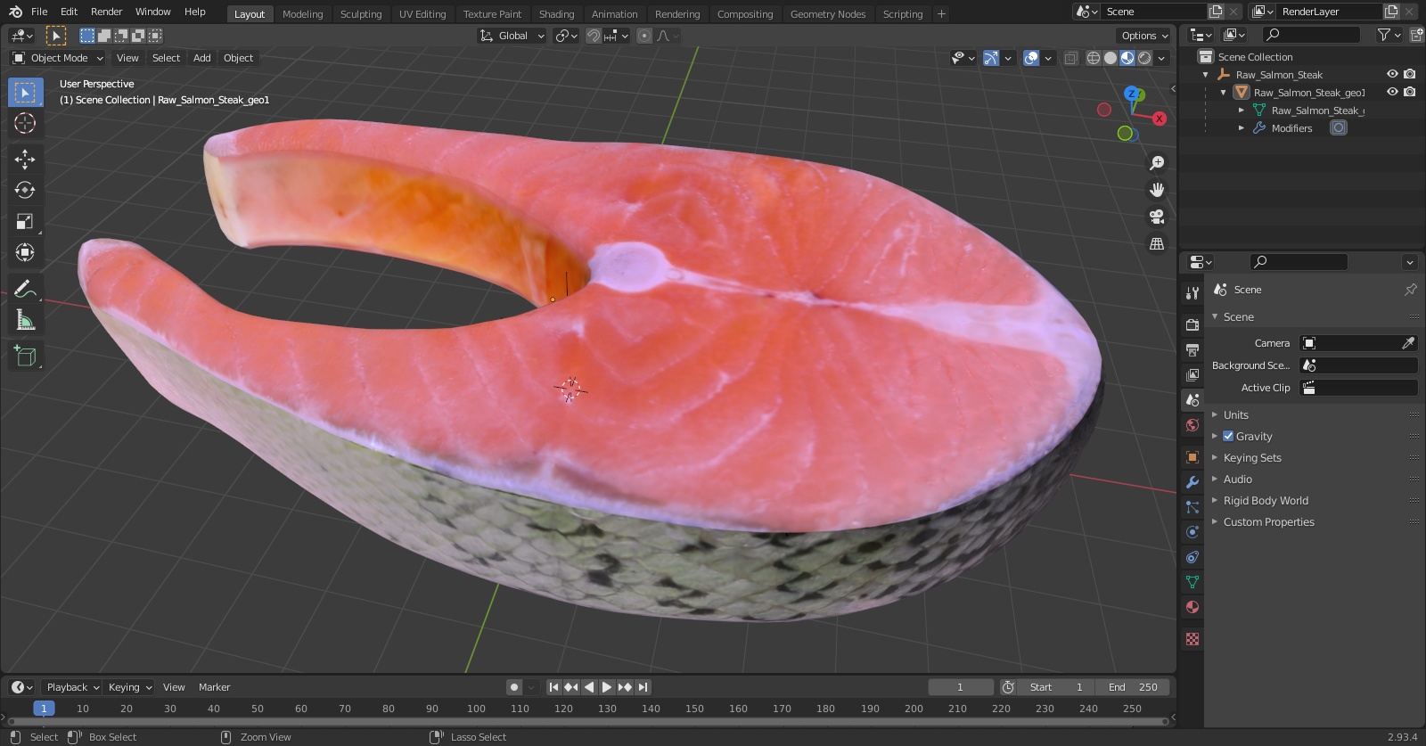 3D Raw Salmon Steak