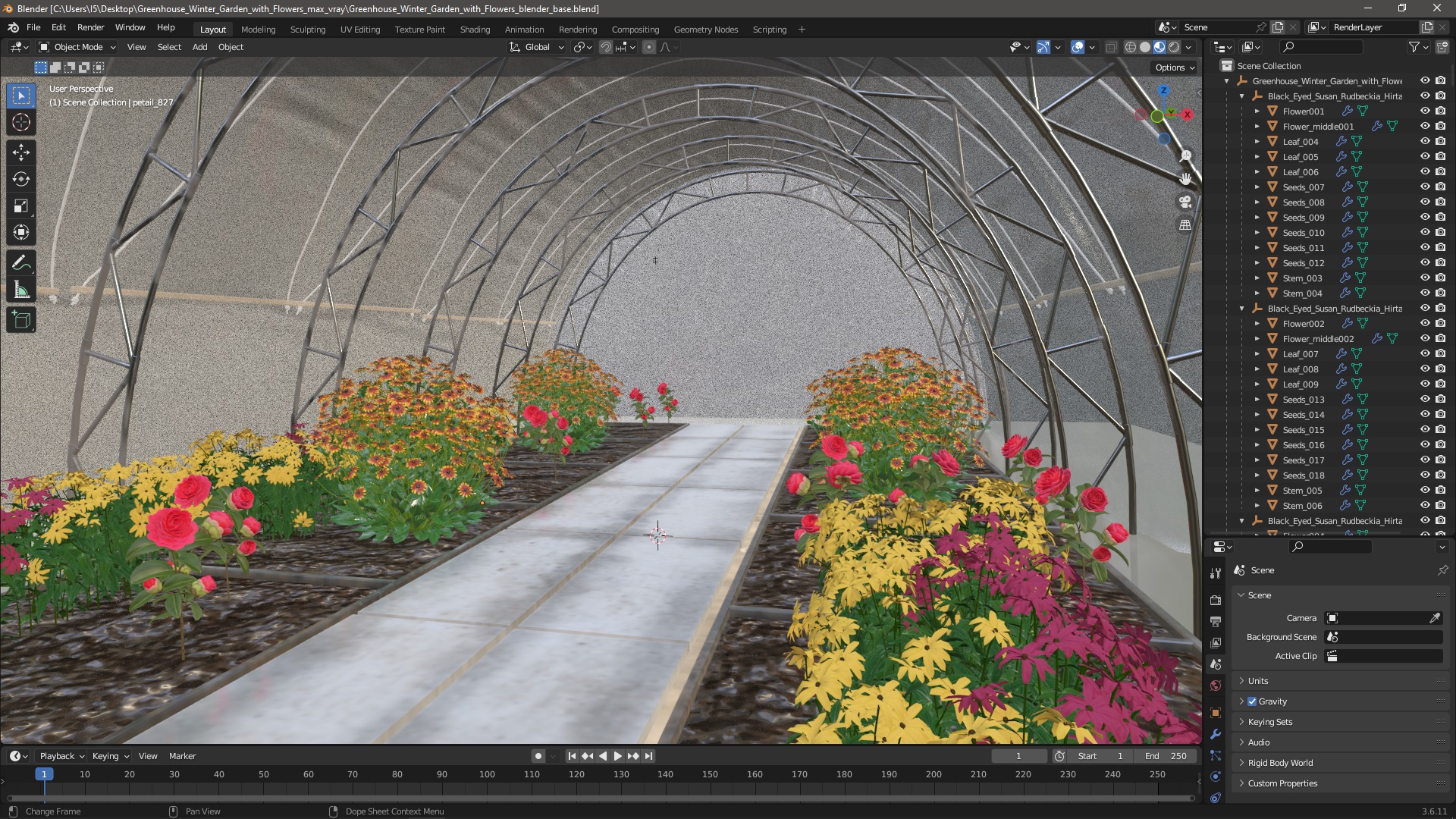 Greenhouse Winter Garden with Flowers 3D