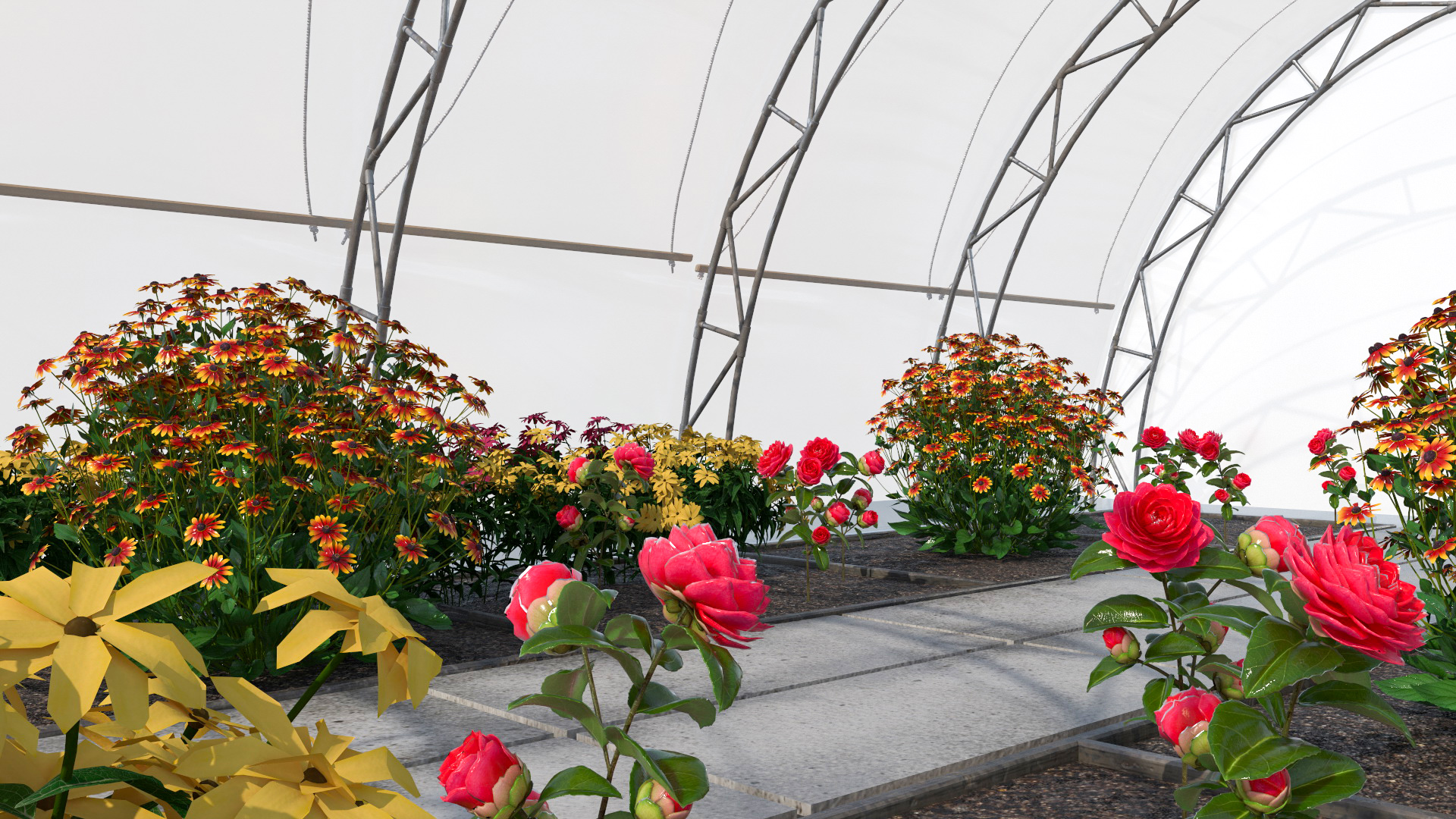 Greenhouse Winter Garden with Flowers 3D