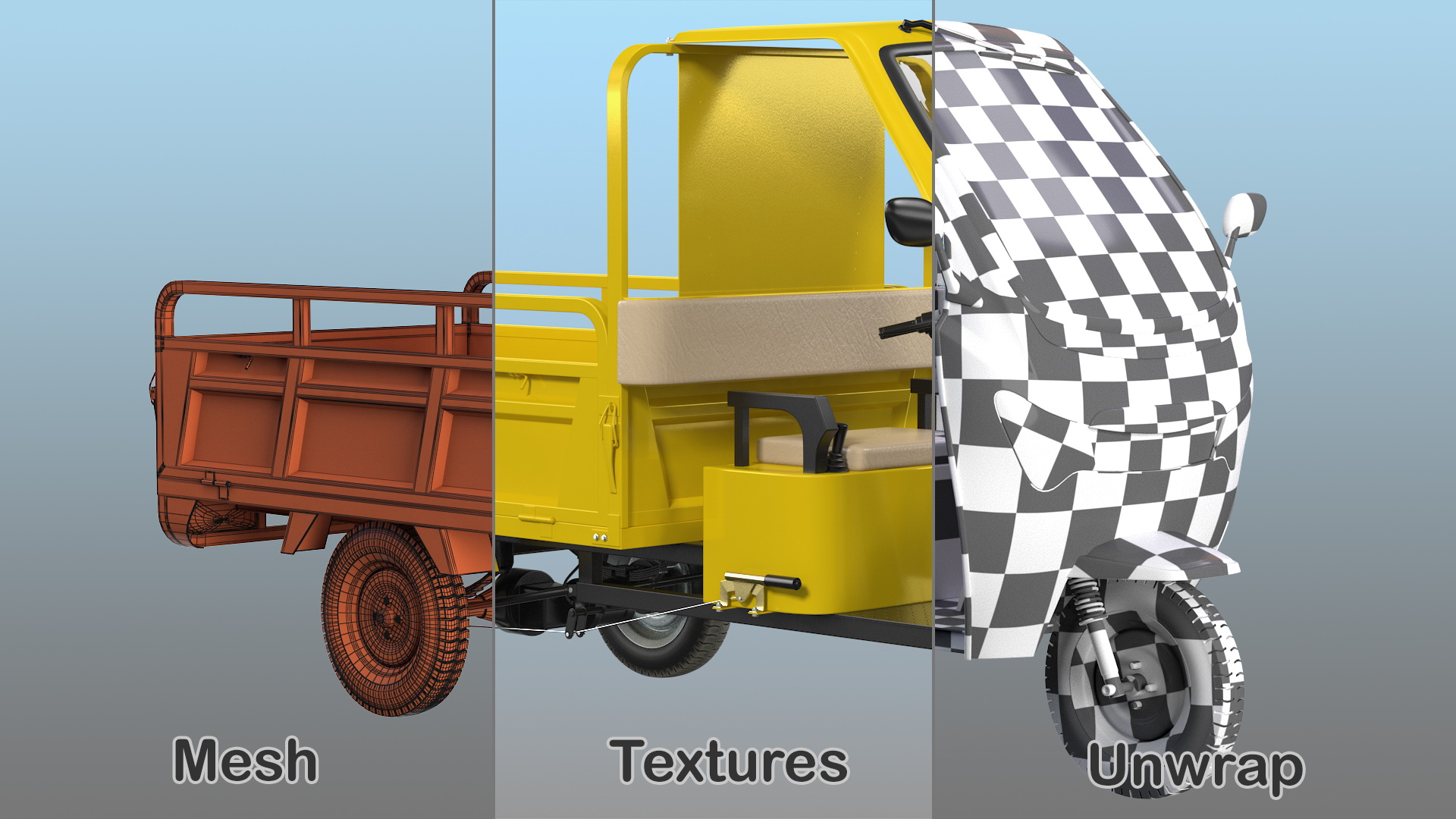 Electric Cargo Tricycle Rickshaw Rigged 3D model