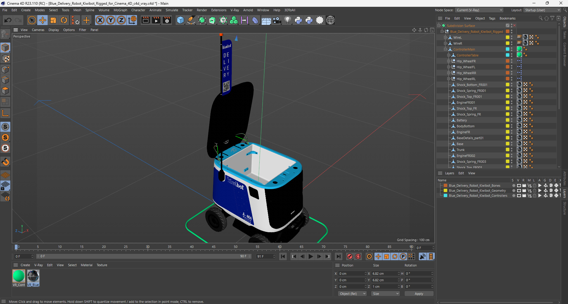 3D Blue Delivery Robot Kiwibot Rigged for Cinema 4D model