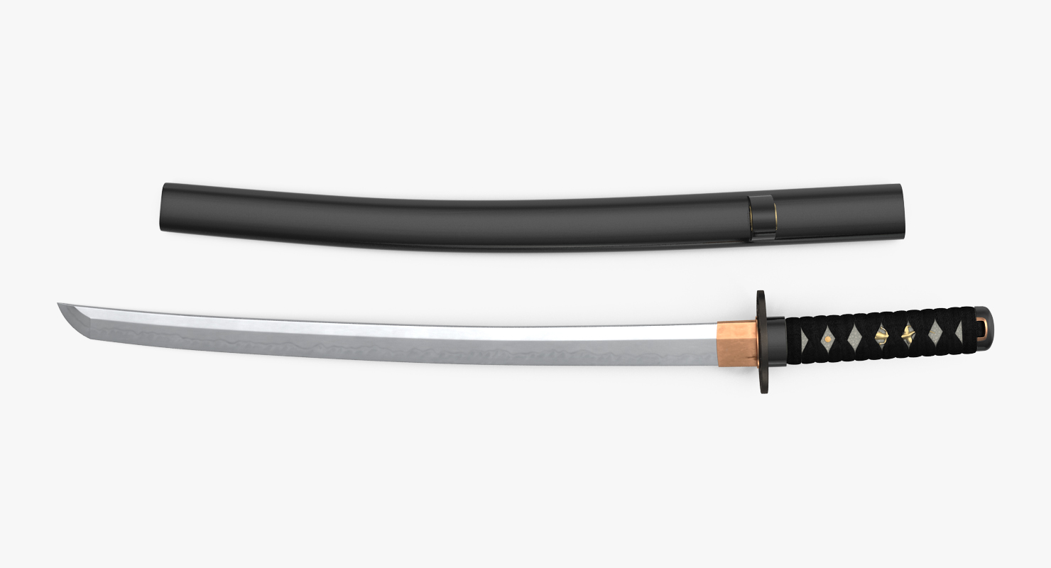 Wakizashi Japanese Short Sword Set 3D model