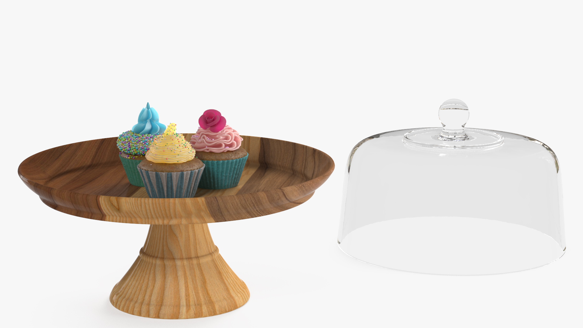 Cupcakes on Wooden Stand 3D model