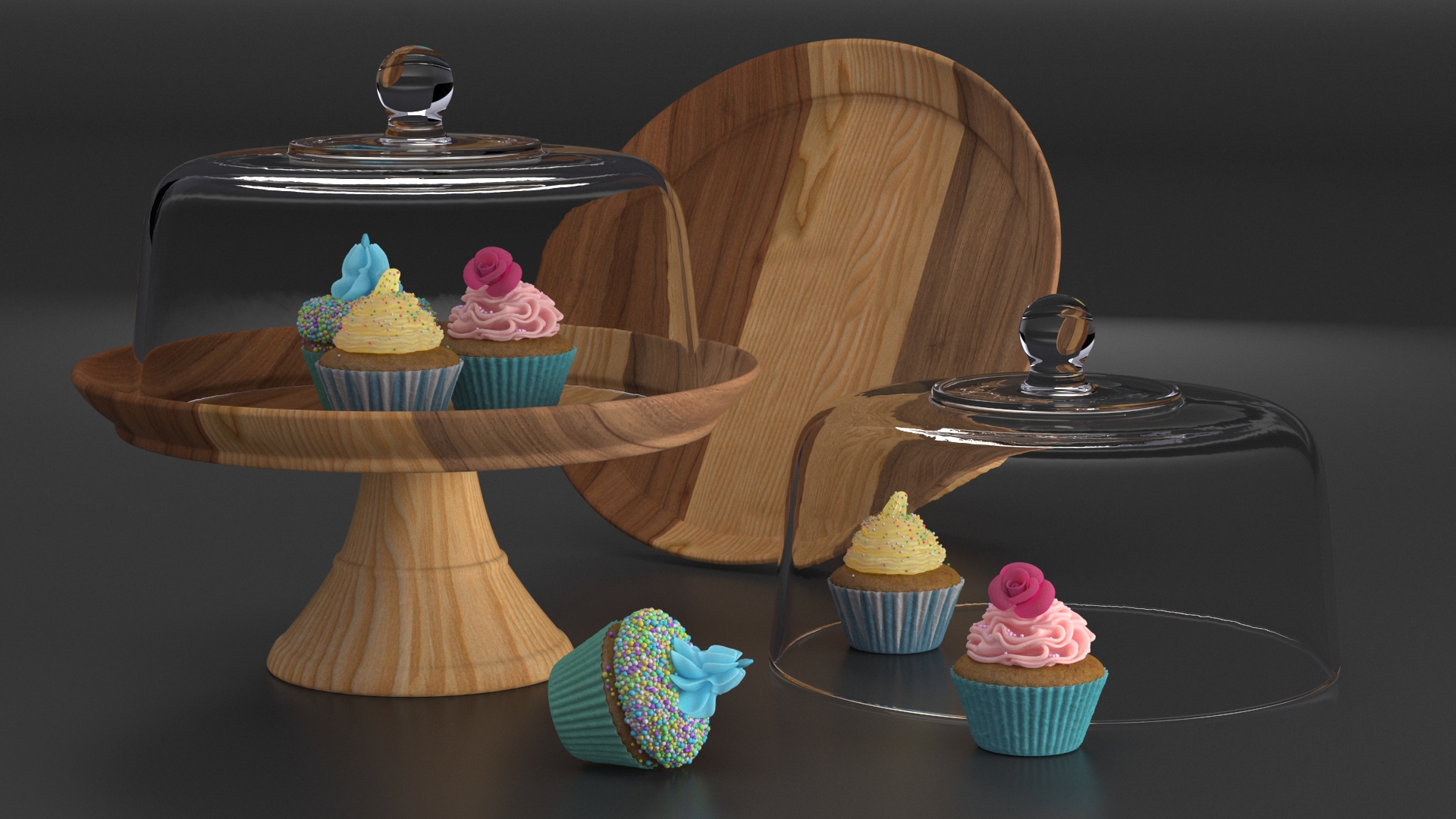 Cupcakes on Wooden Stand 3D model