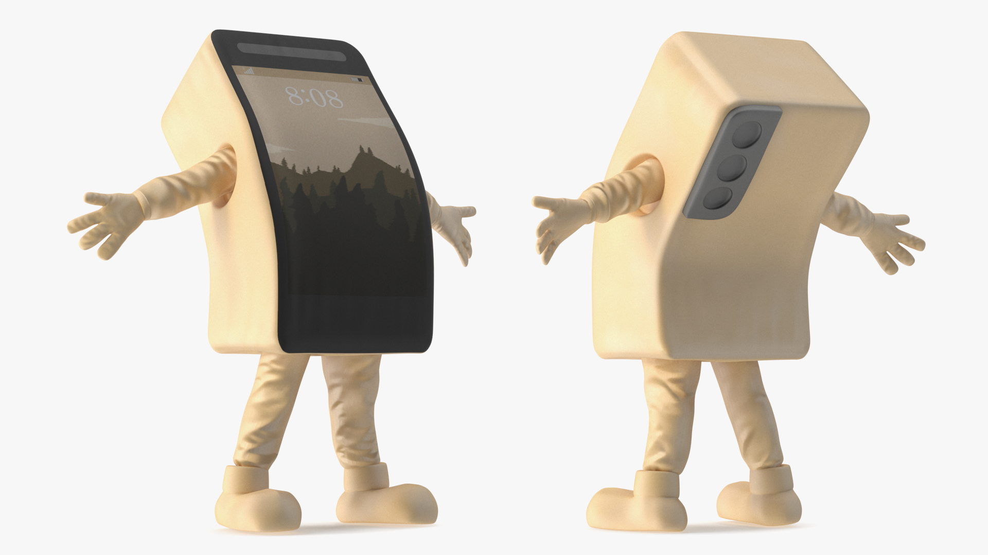 Mobile Phone Mascot Golden Happy Pose 3D