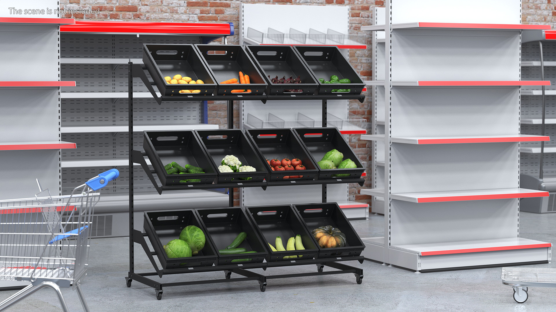 Fresh Vegetables on Display Rack 3D