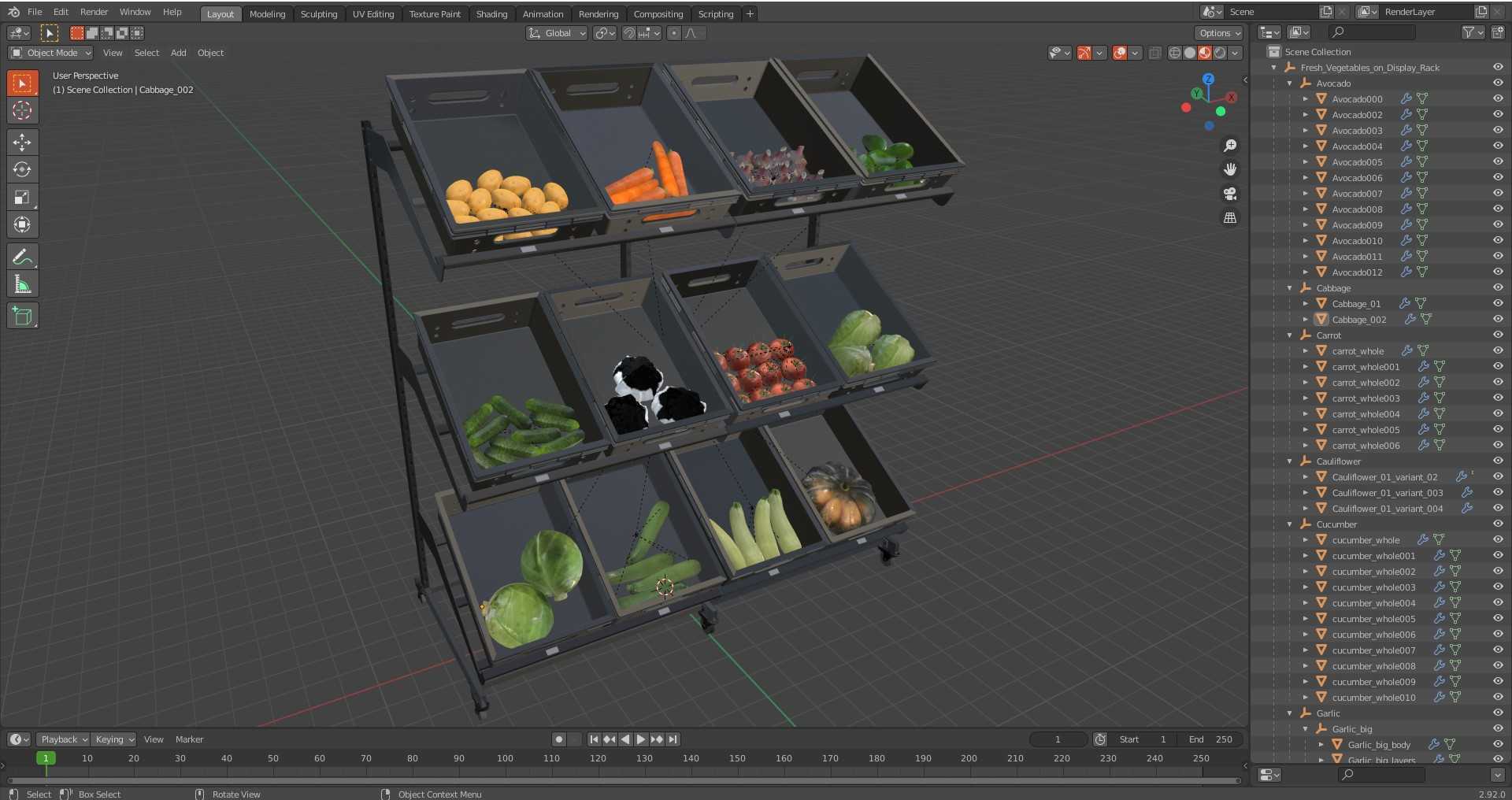 Fresh Vegetables on Display Rack 3D