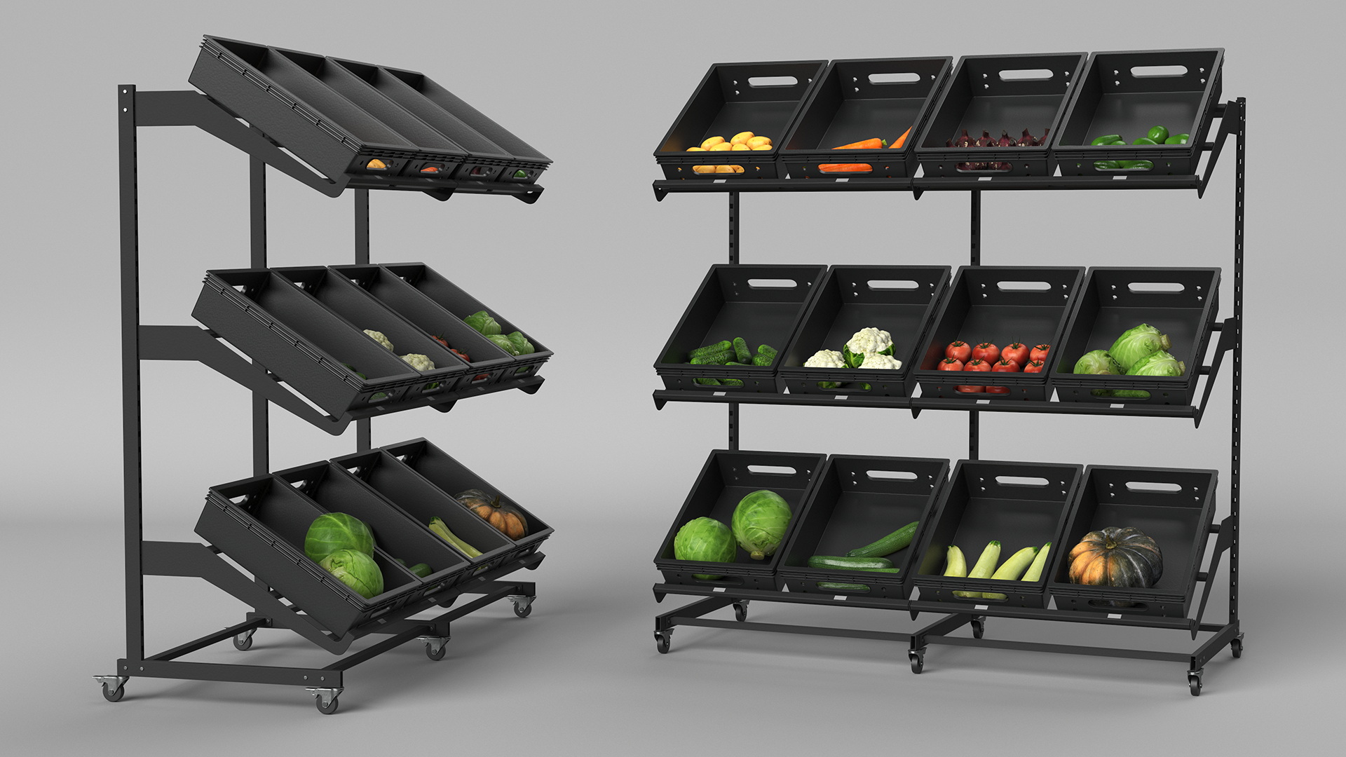 Fresh Vegetables on Display Rack 3D