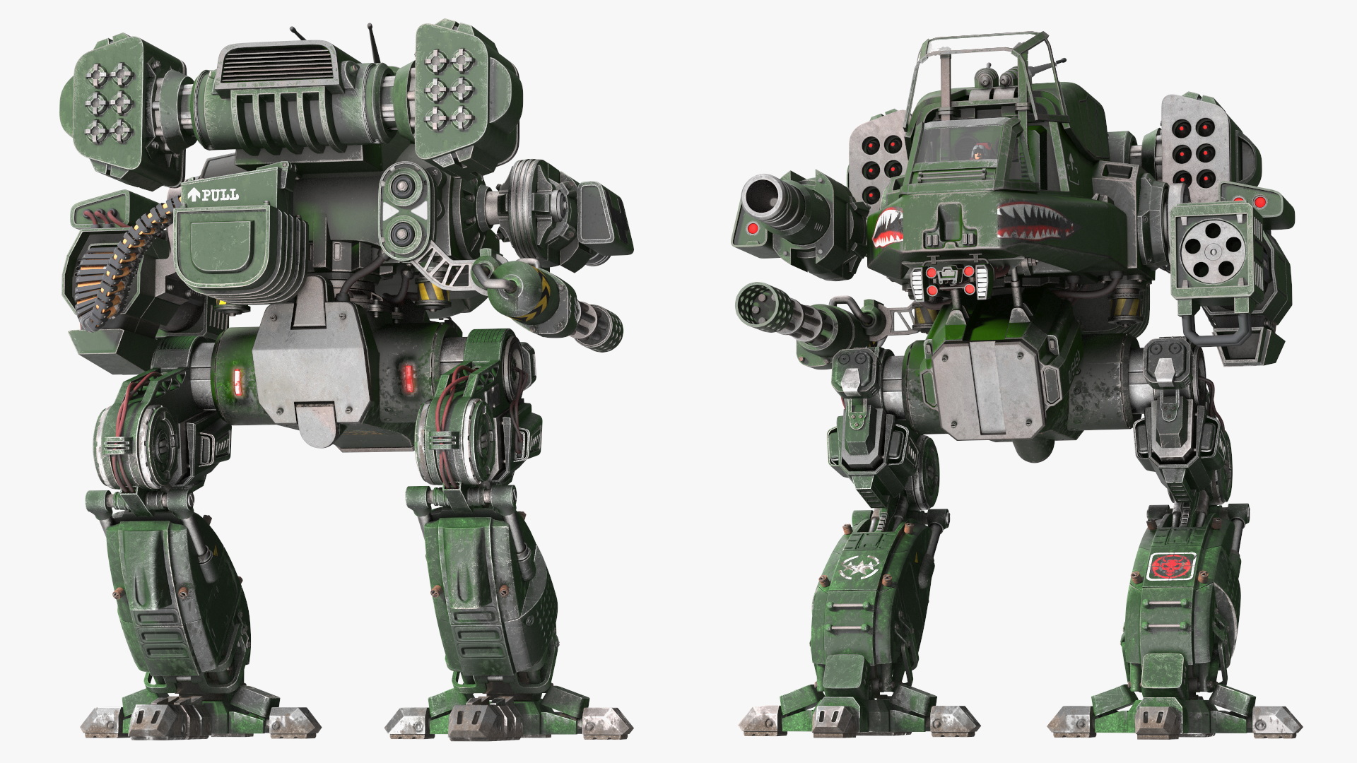 3D Shabby Sci-Fi Robot Dark Green with Pilot