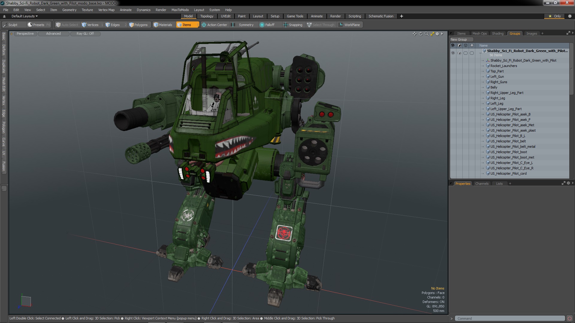 3D Shabby Sci-Fi Robot Dark Green with Pilot