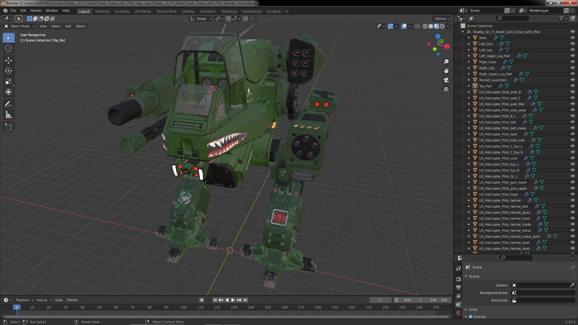 3D Shabby Sci-Fi Robot Dark Green with Pilot