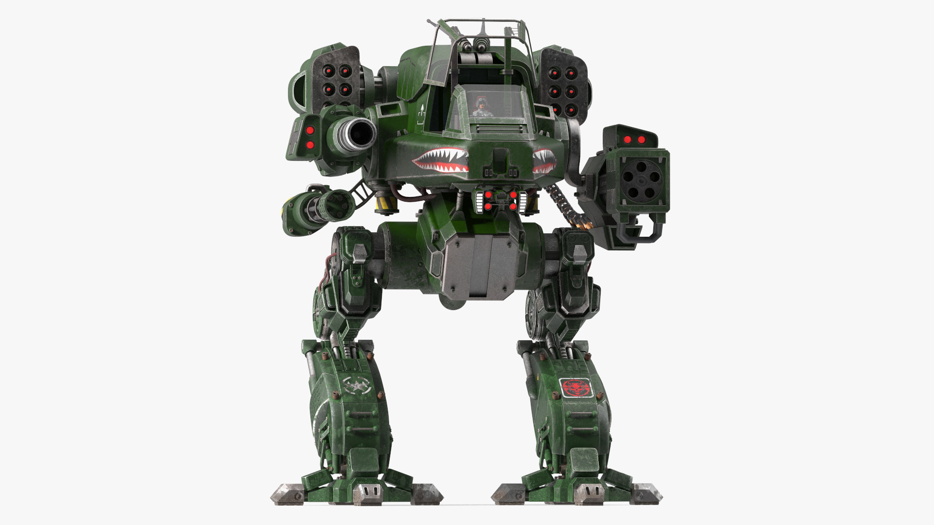 3D Shabby Sci-Fi Robot Dark Green with Pilot