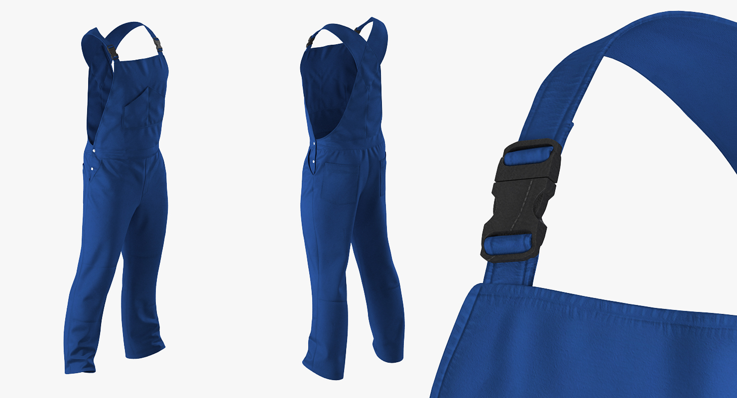 3D model Construction Worker Blue Overalls with Hardhat Standing Pose