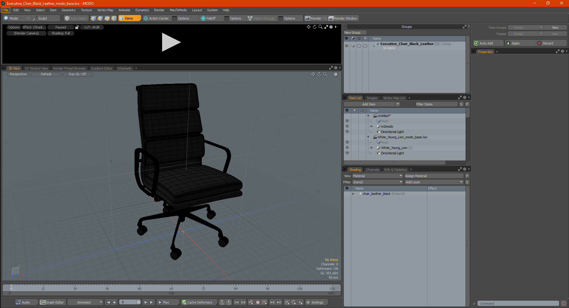 Executive Chair Black Leather 3D model