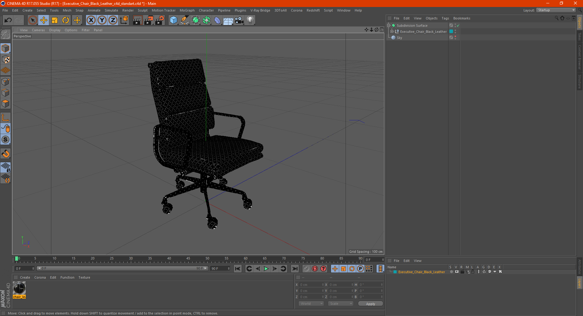 Executive Chair Black Leather 3D model