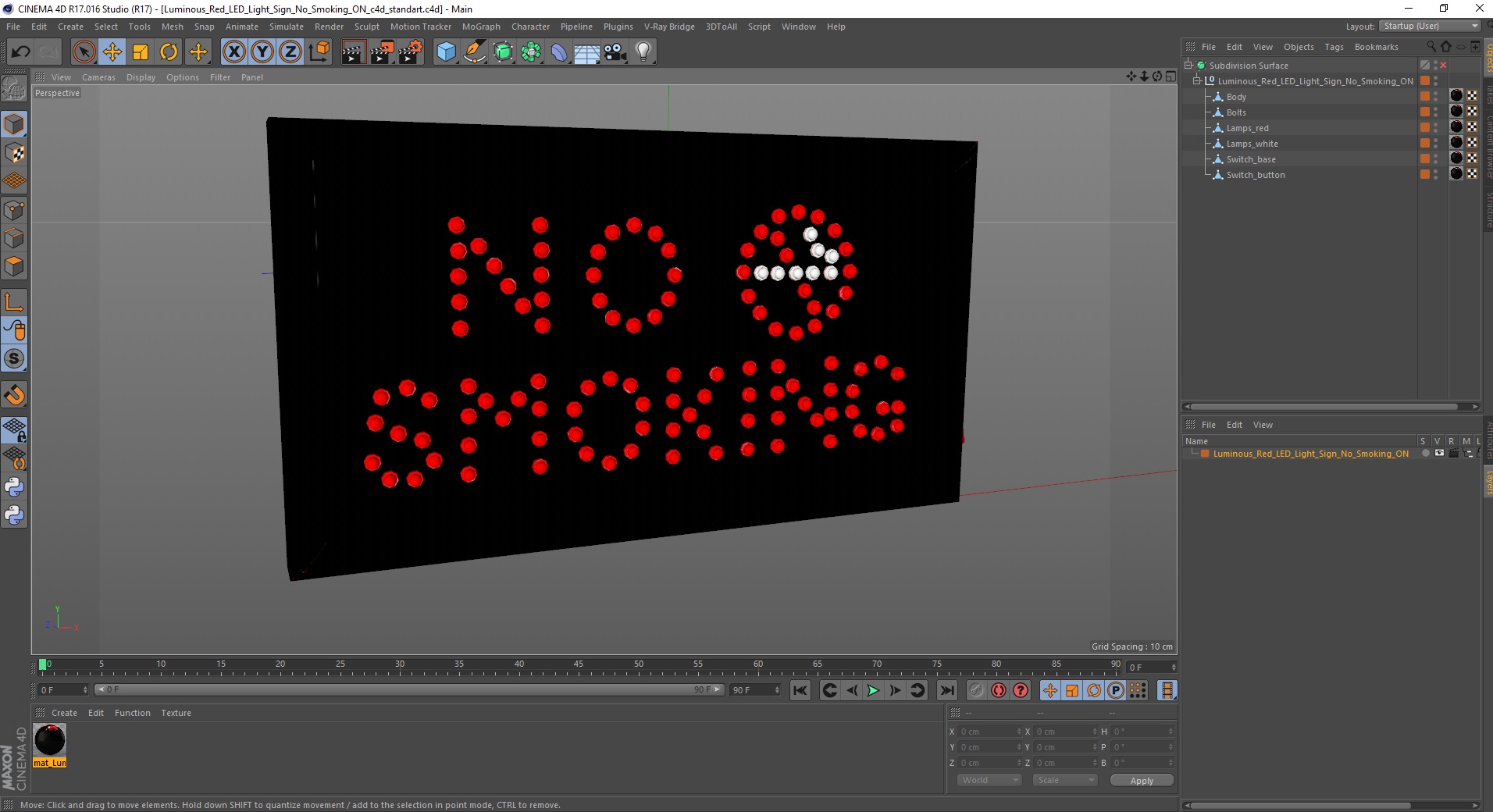 3D Luminous Red LED Light Sign No Smoking ON