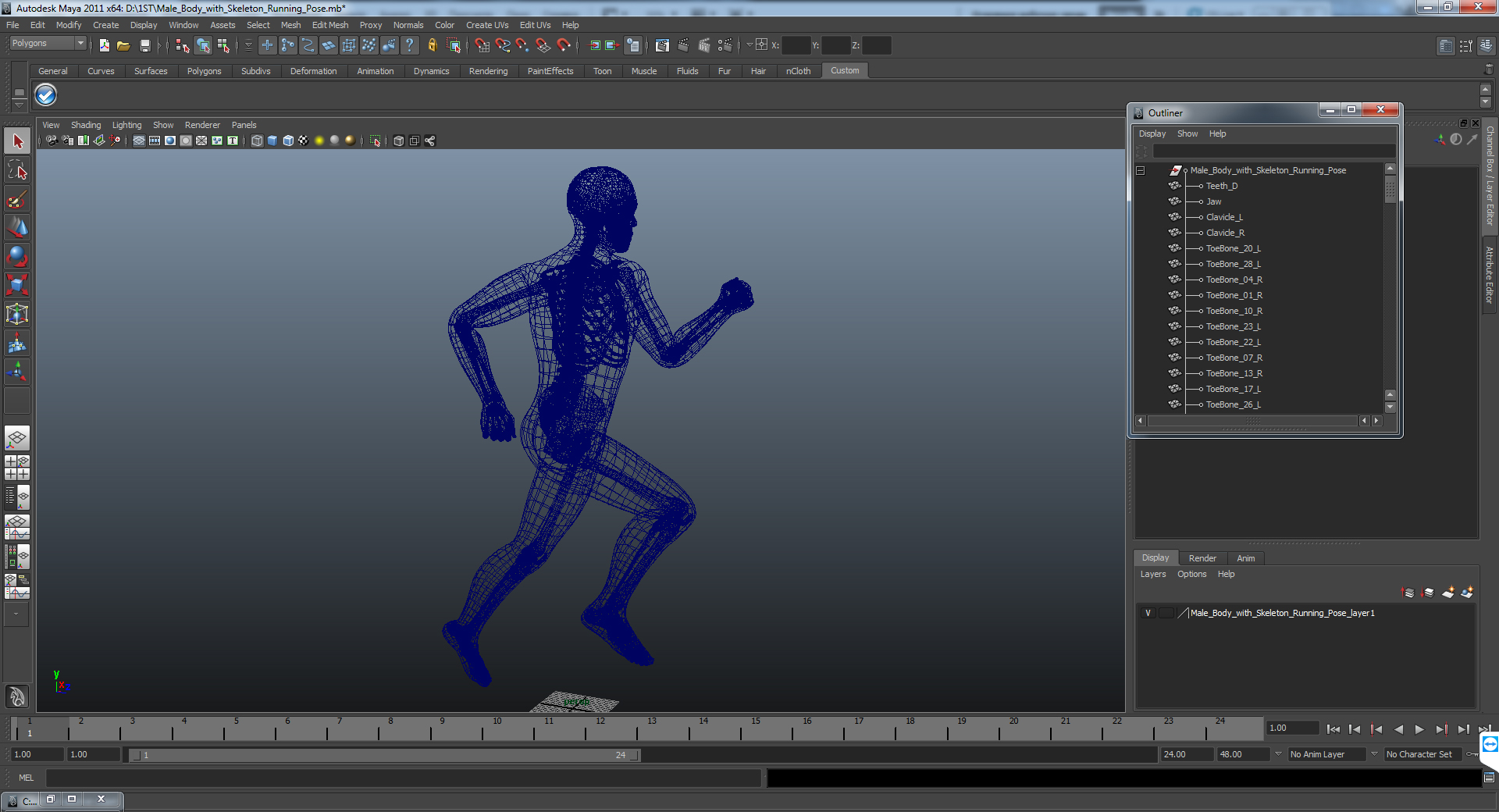 3D Male Body with Skeleton Running Pose