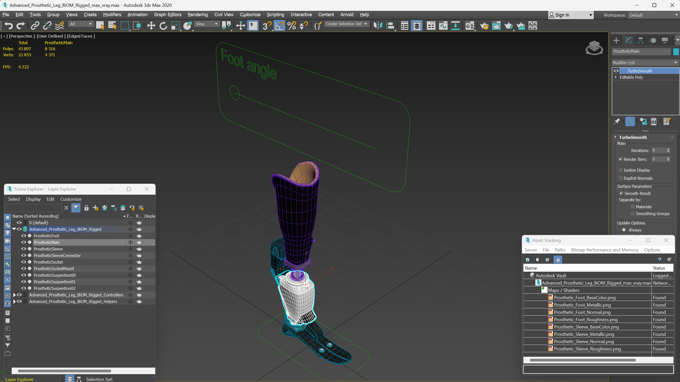 3D model Advanced Prosthetic Leg BiOM Rigged