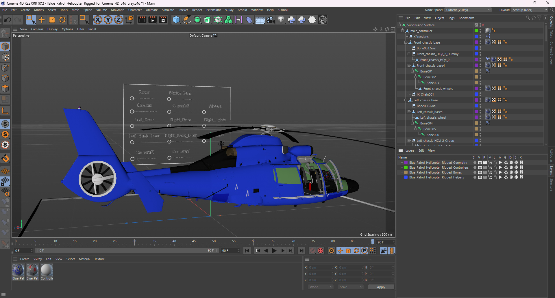 3D Blue Patrol Helicopter Rigged for Cinema 4D model