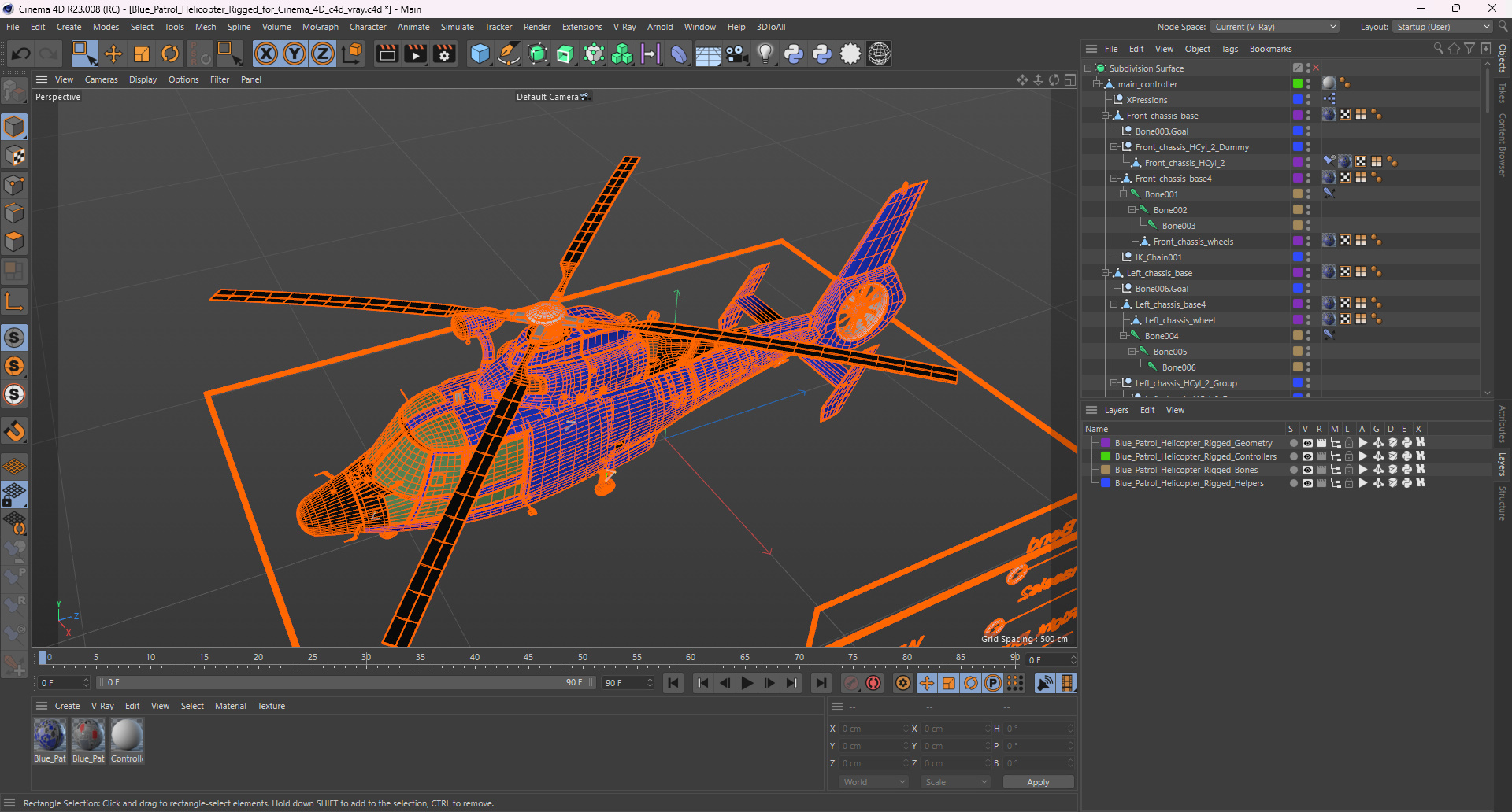 3D Blue Patrol Helicopter Rigged for Cinema 4D model