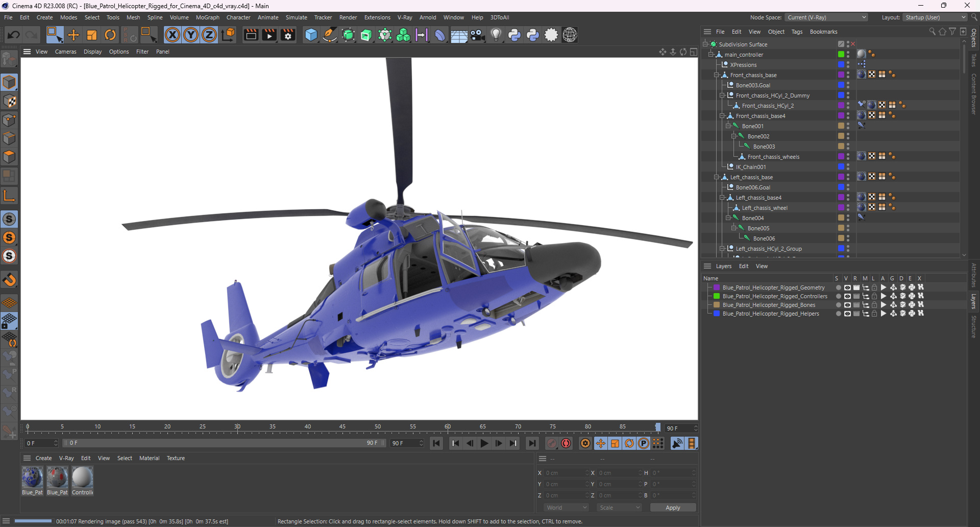 3D Blue Patrol Helicopter Rigged for Cinema 4D model