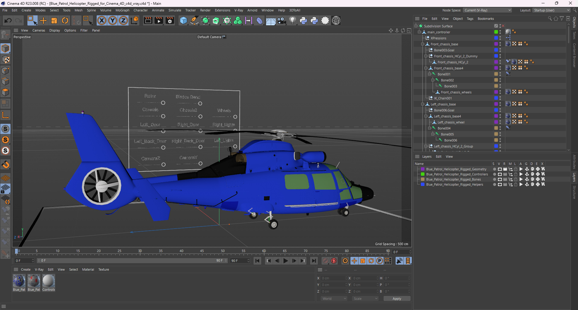 3D Blue Patrol Helicopter Rigged for Cinema 4D model