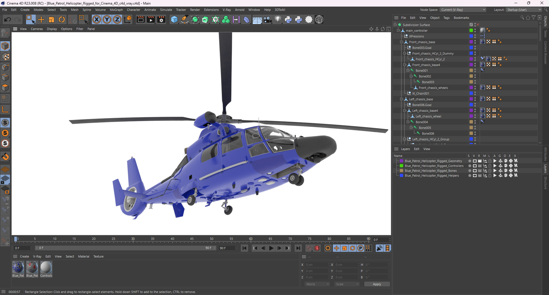 3D Blue Patrol Helicopter Rigged for Cinema 4D model