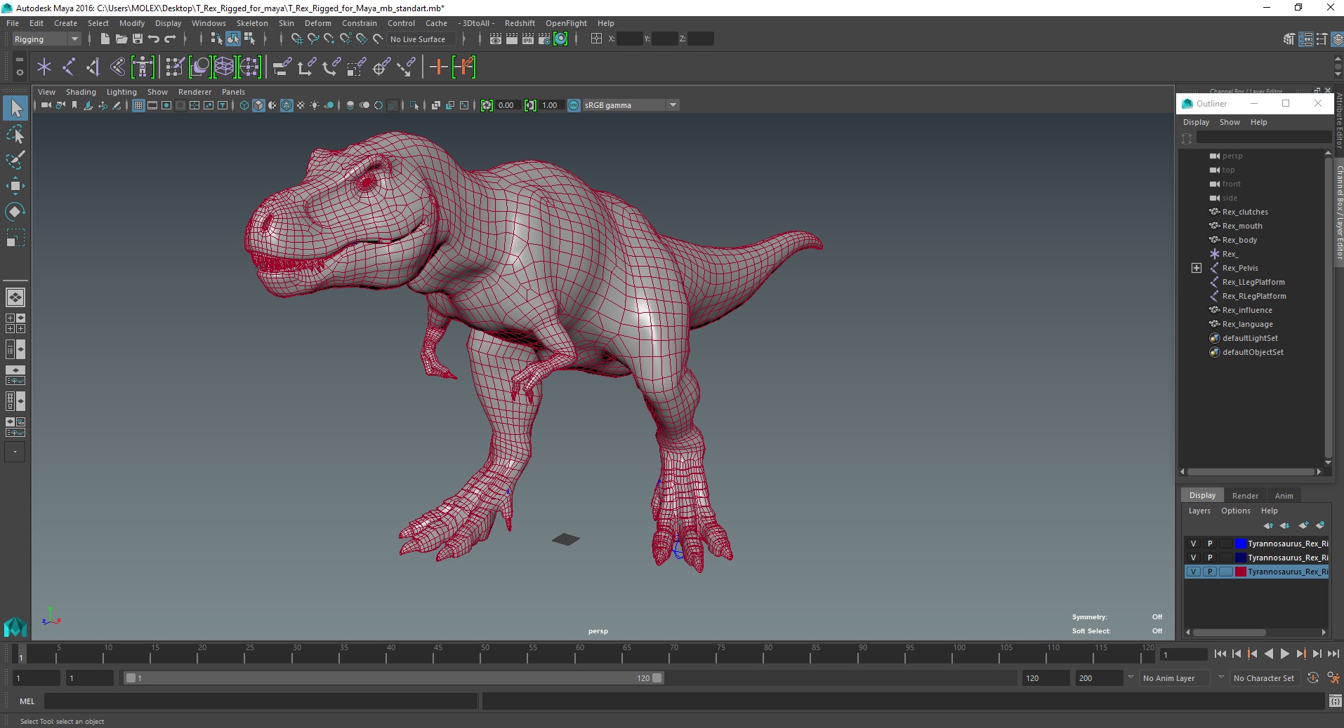 3D T Rex Rigged for Maya