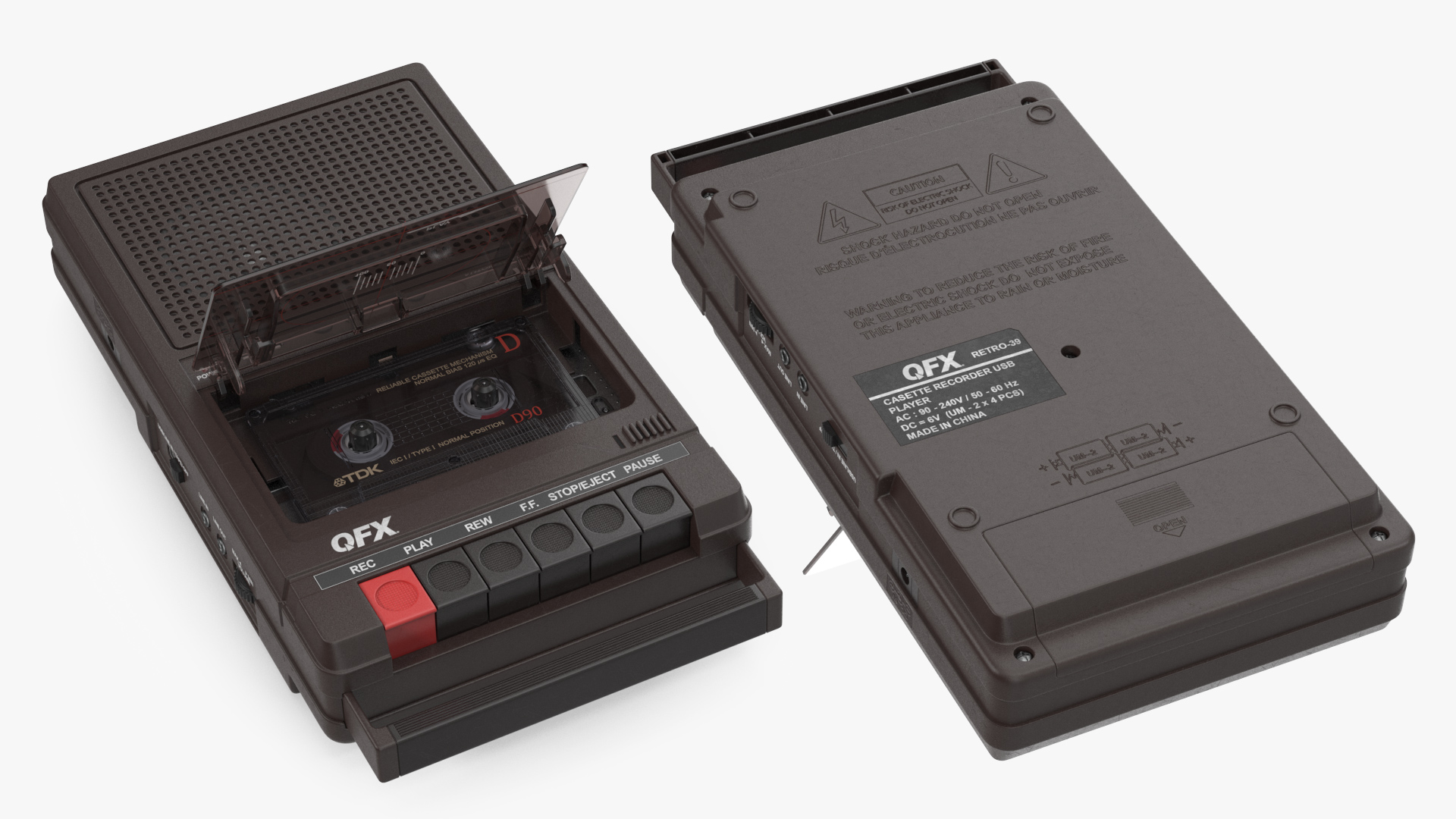 QFX RETRO 39 Shoebox Brown with TDK Cassette Tape 3D model