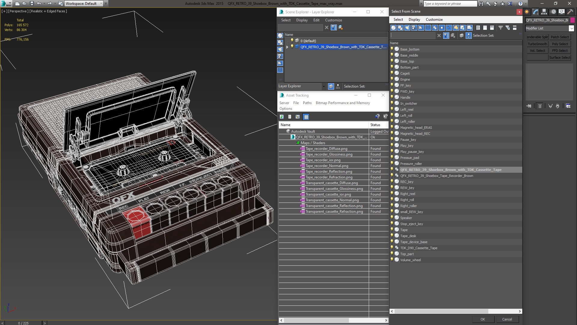 QFX RETRO 39 Shoebox Brown with TDK Cassette Tape 3D model