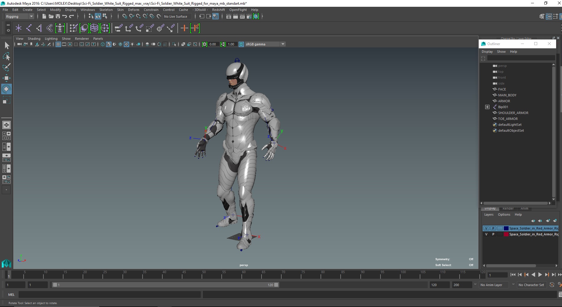 3D Sci-Fi Soldier White Suit Rigged for Maya