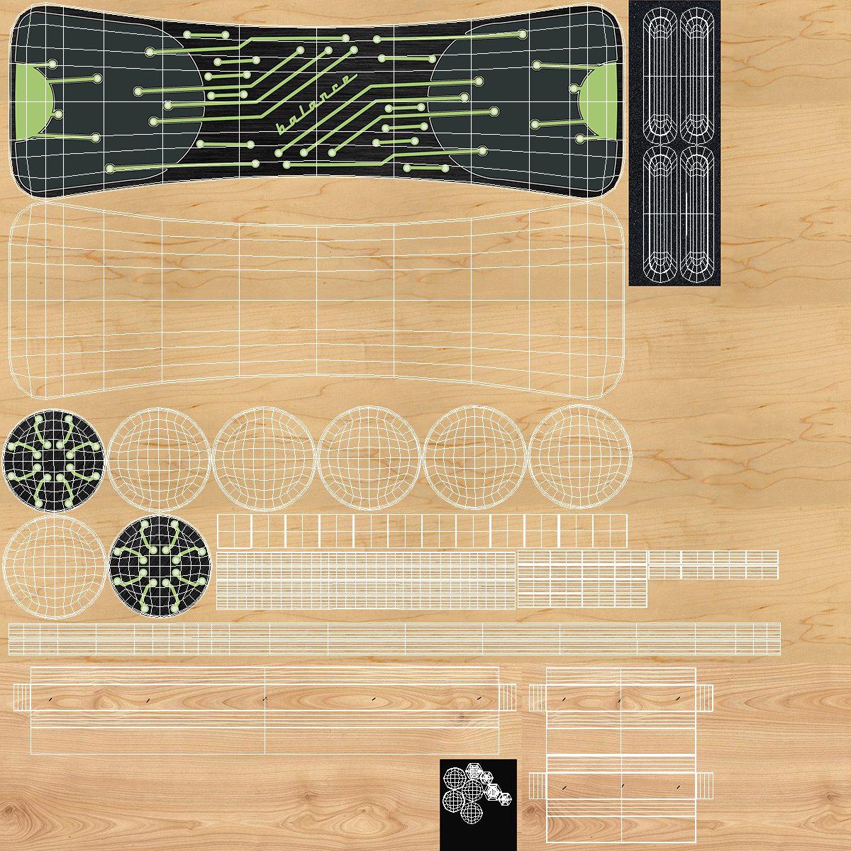 3D Wooden Balance Board with Roller Green model