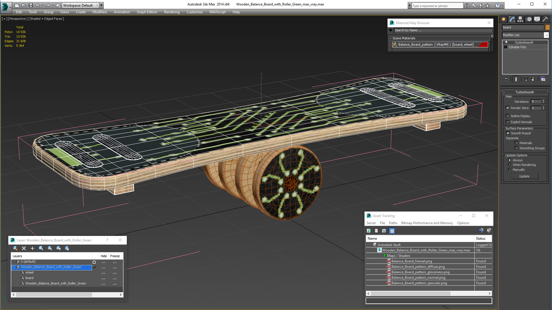 3D Wooden Balance Board with Roller Green model