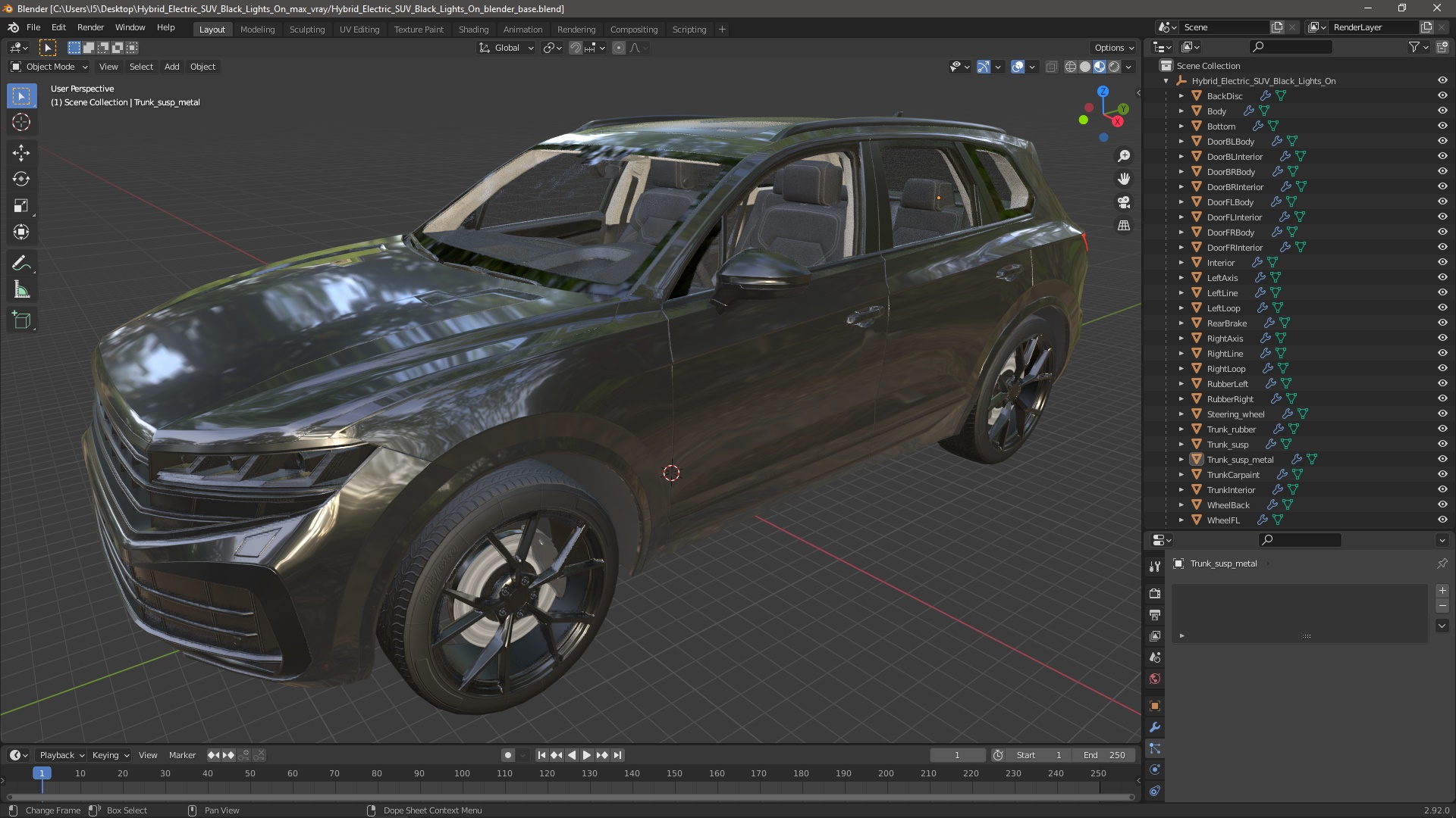 3D model Hybrid Electric SUV Black Lights On