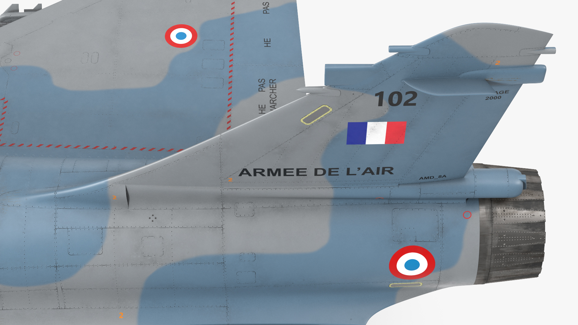 3D model French Air Force Mirage 2000C with Armament Rigged