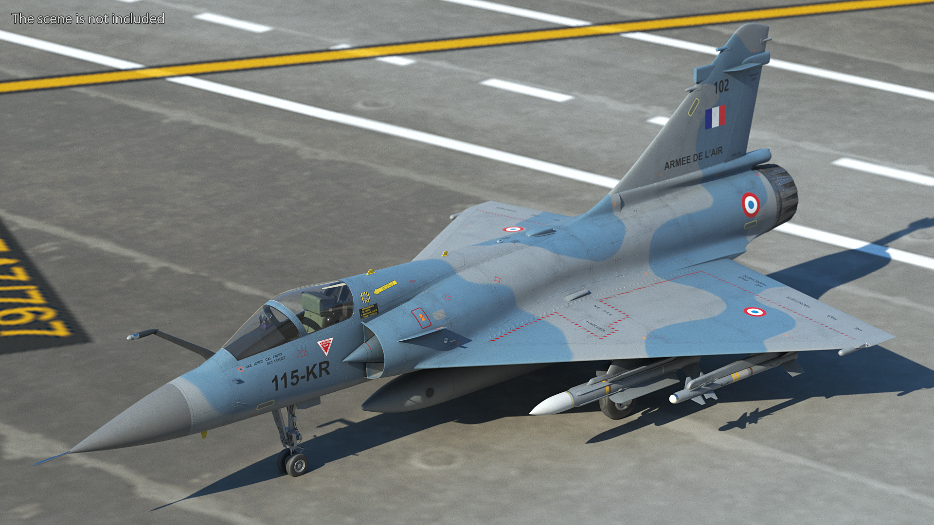 3D model French Air Force Mirage 2000C with Armament Rigged