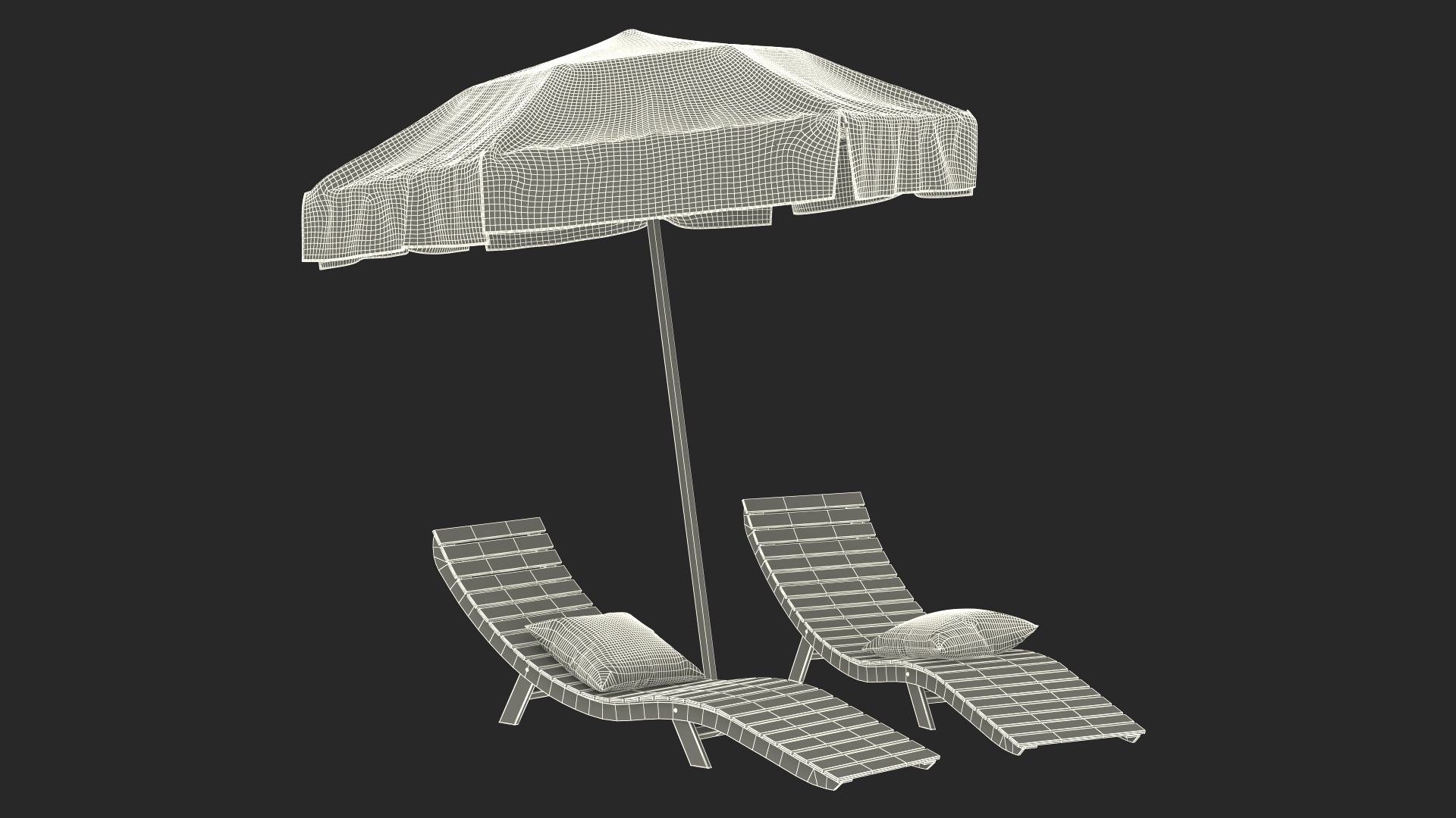 3D Beach Loungers with Umbrella model