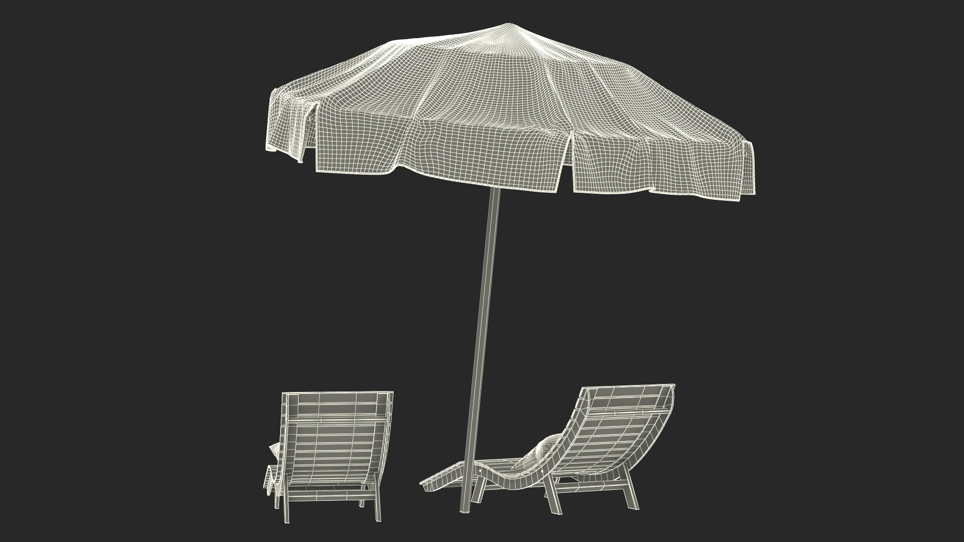 3D Beach Loungers with Umbrella model