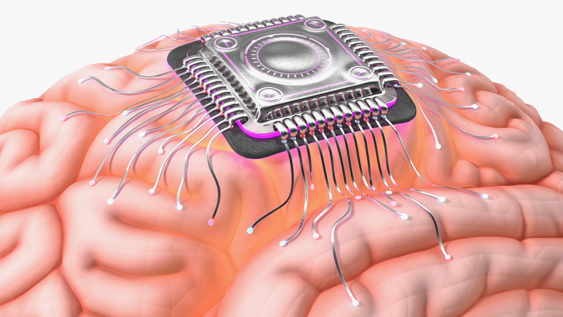 3D model Human Brain with Microchip Implant with Light