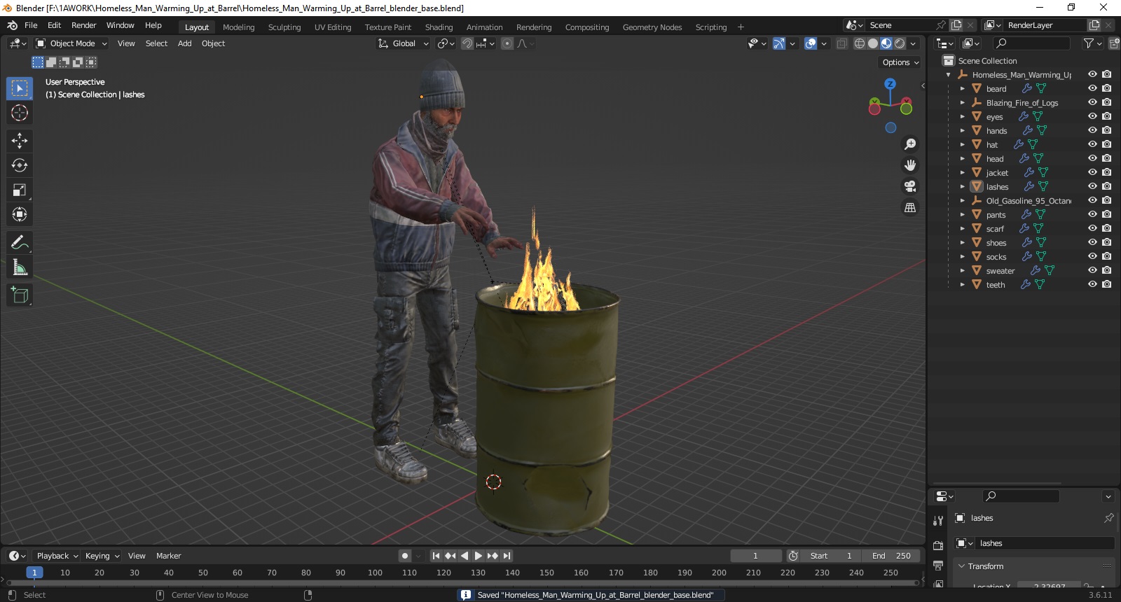 3D Homeless Man Warming Up at Barrel model