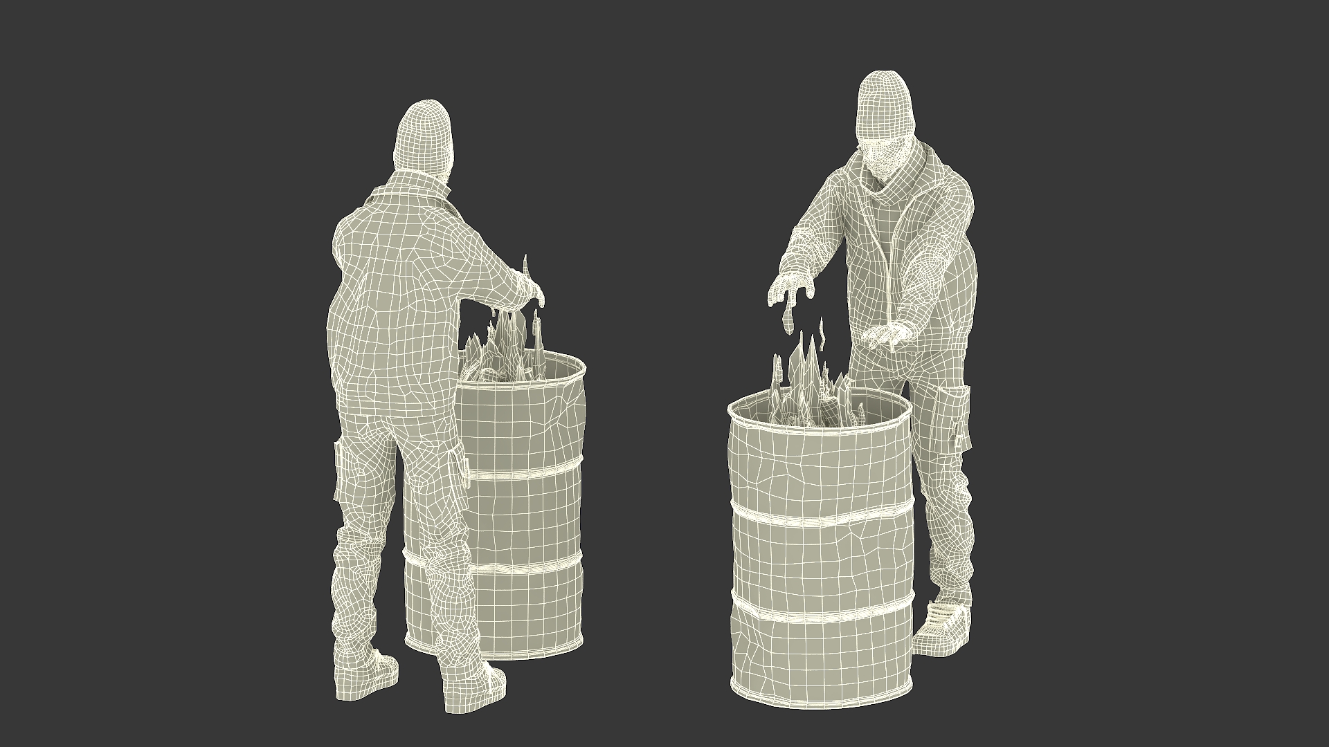 3D Homeless Man Warming Up at Barrel model