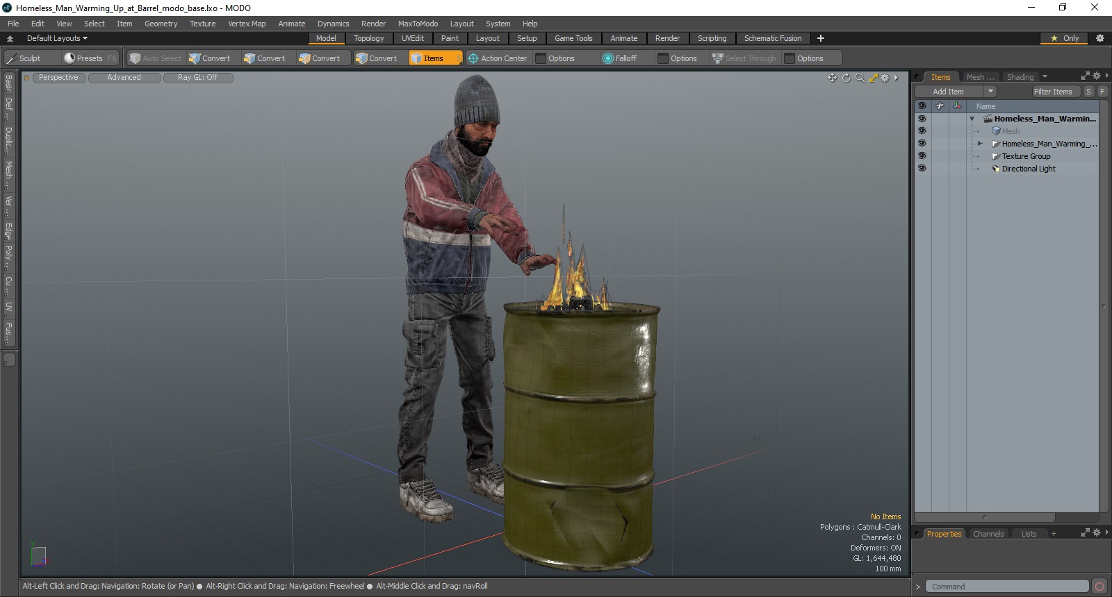 3D Homeless Man Warming Up at Barrel model