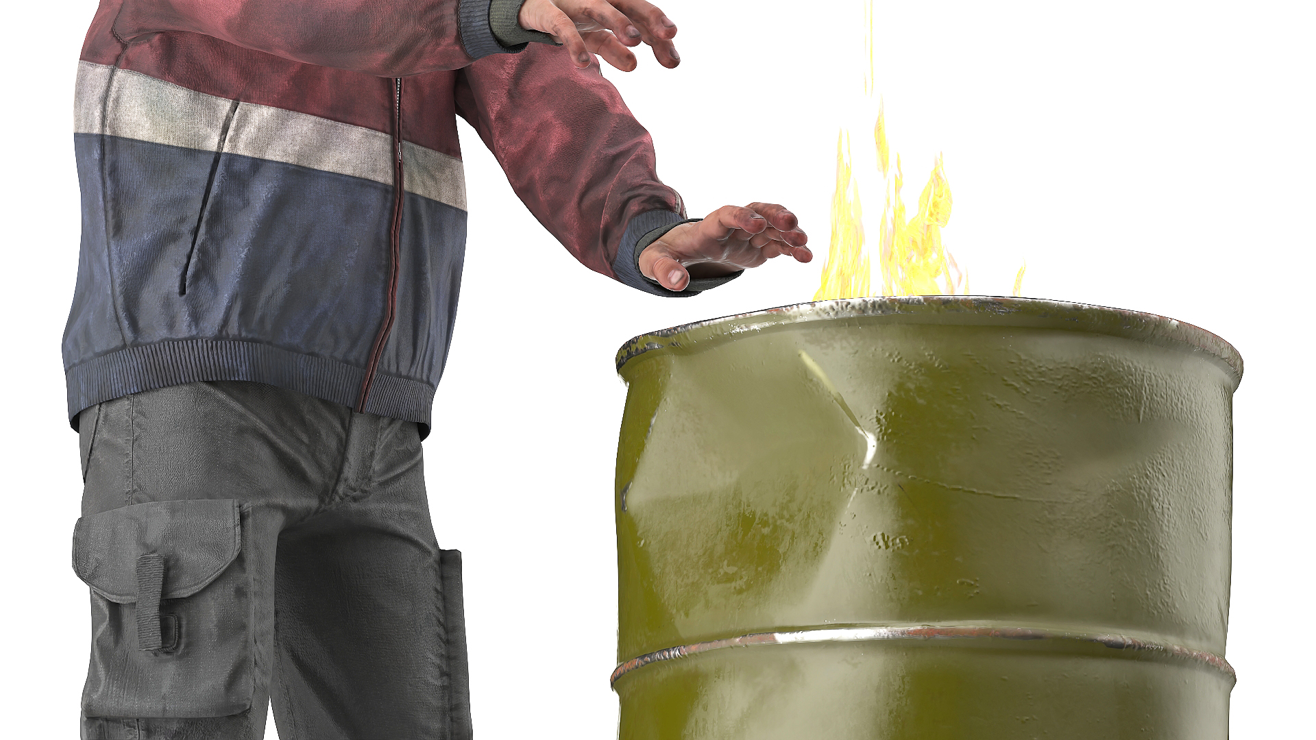 3D Homeless Man Warming Up at Barrel model