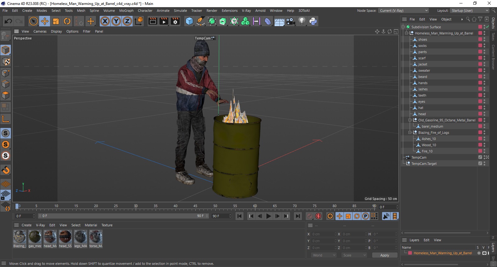 3D Homeless Man Warming Up at Barrel model