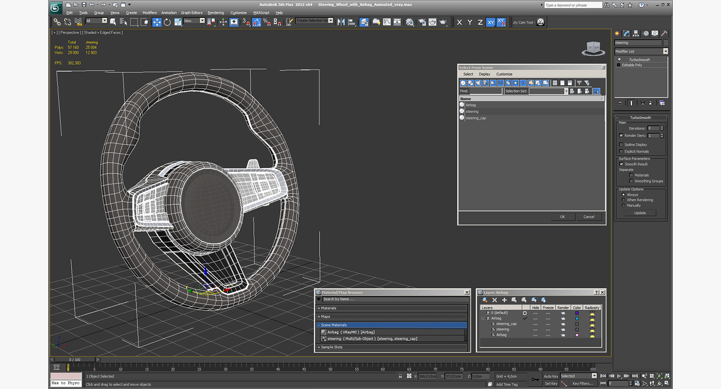 3D model Steering Wheel with Airbag Animated