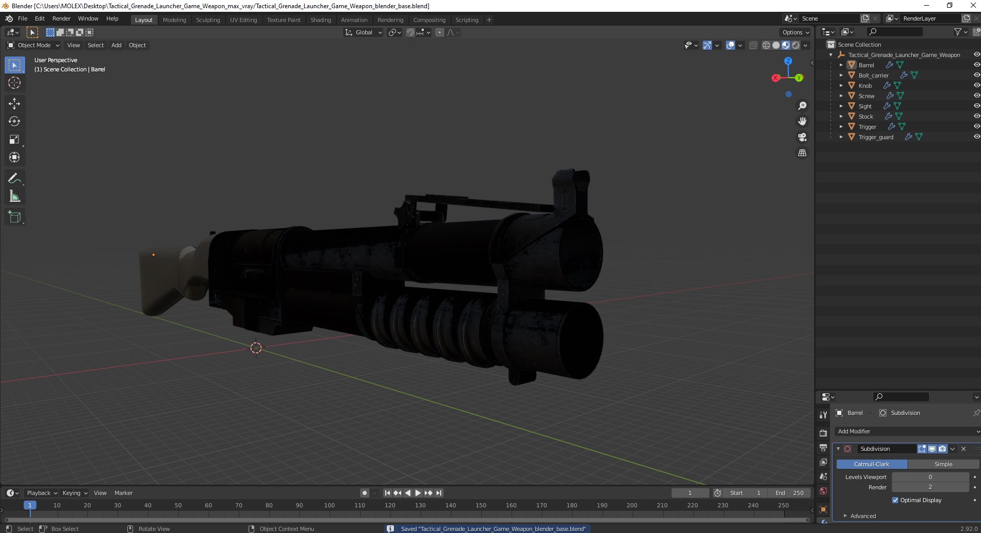 Tactical Grenade Launcher Game Weapon 3D