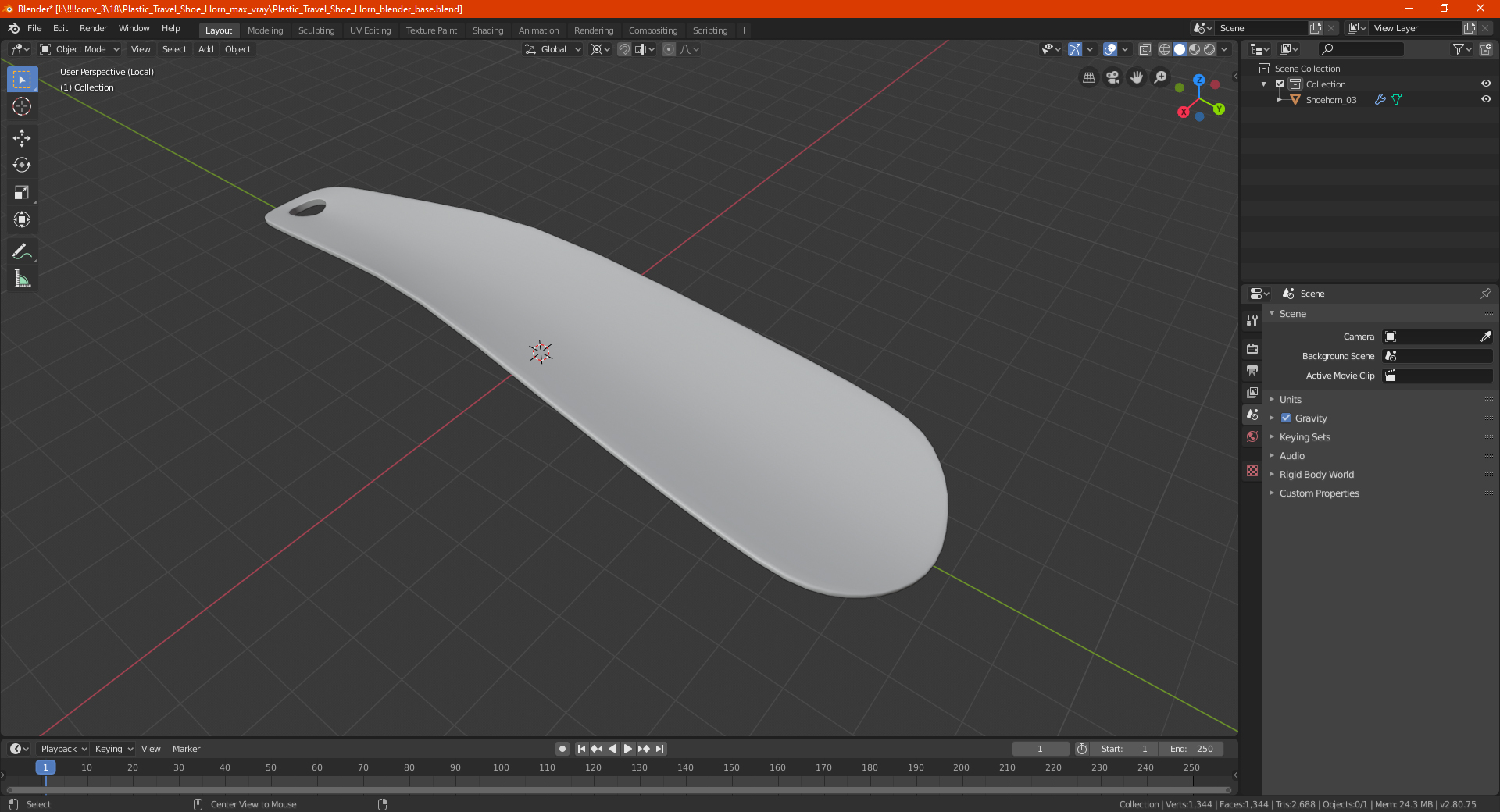 Plastic Travel Shoe Horn 3D model