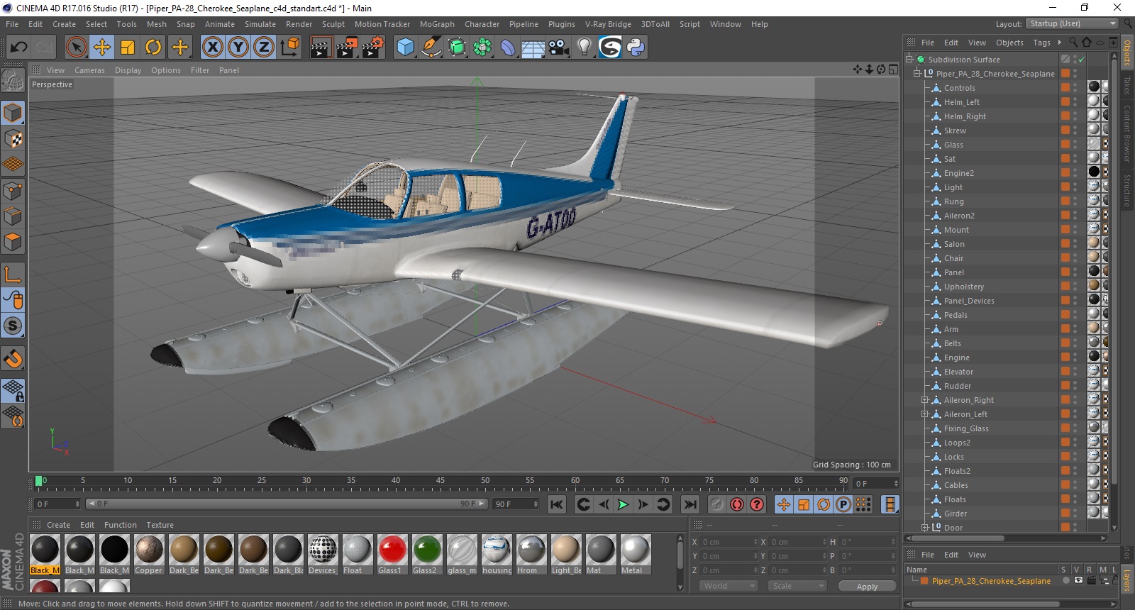 Piper PA-28 Cherokee Seaplane 3D model